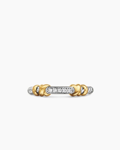 Womens Petite Helena Wrap Band Ring in Sterling Silver with 18K Yellow Gold and Diamonds, 4mm