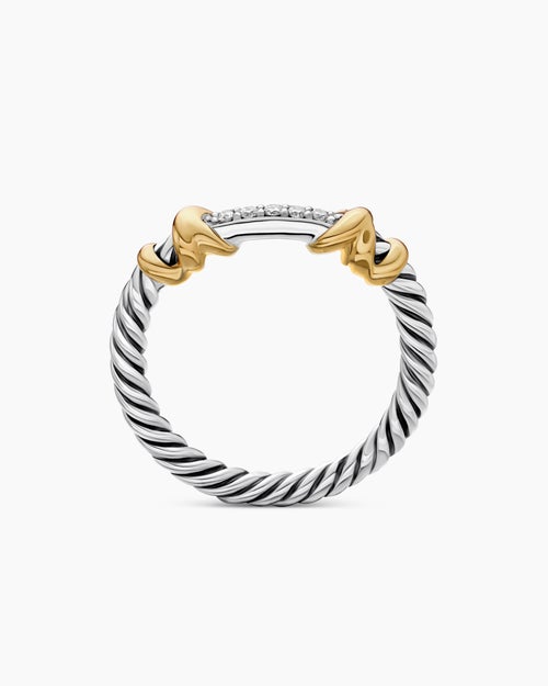 Womens Petite Helena Wrap Band Ring in Sterling Silver with 18ct Yellow Gold and Diamonds, 4mm