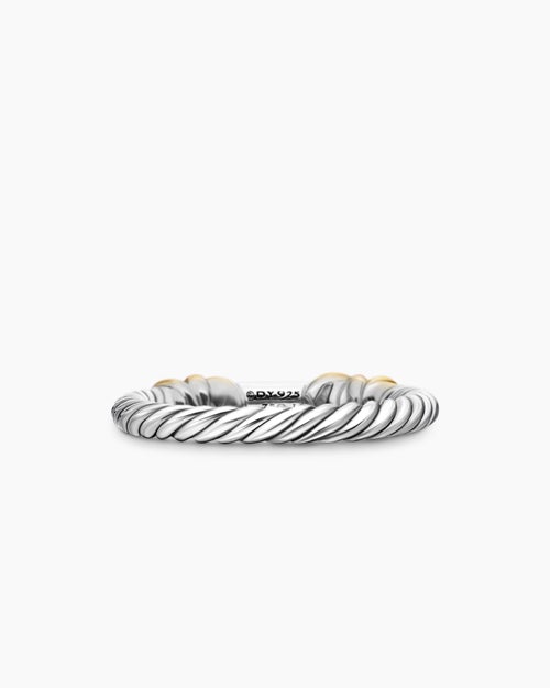 Womens Petite Helena Wrap Band Ring in Sterling Silver with 18ct Yellow Gold and Diamonds, 4mm