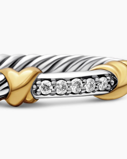 Womens Petite Helena Wrap Band Ring in Sterling Silver with 18ct Yellow Gold and Diamonds, 4mm