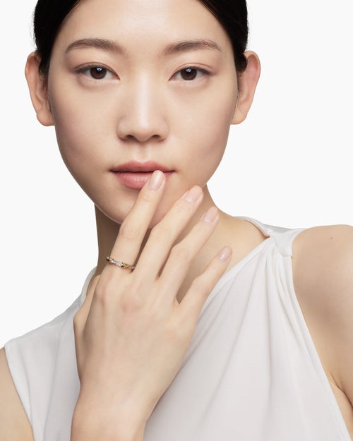 Womens Petite Helena Wrap Band Ring in Sterling Silver with 18ct Yellow Gold and Diamonds, 4mm