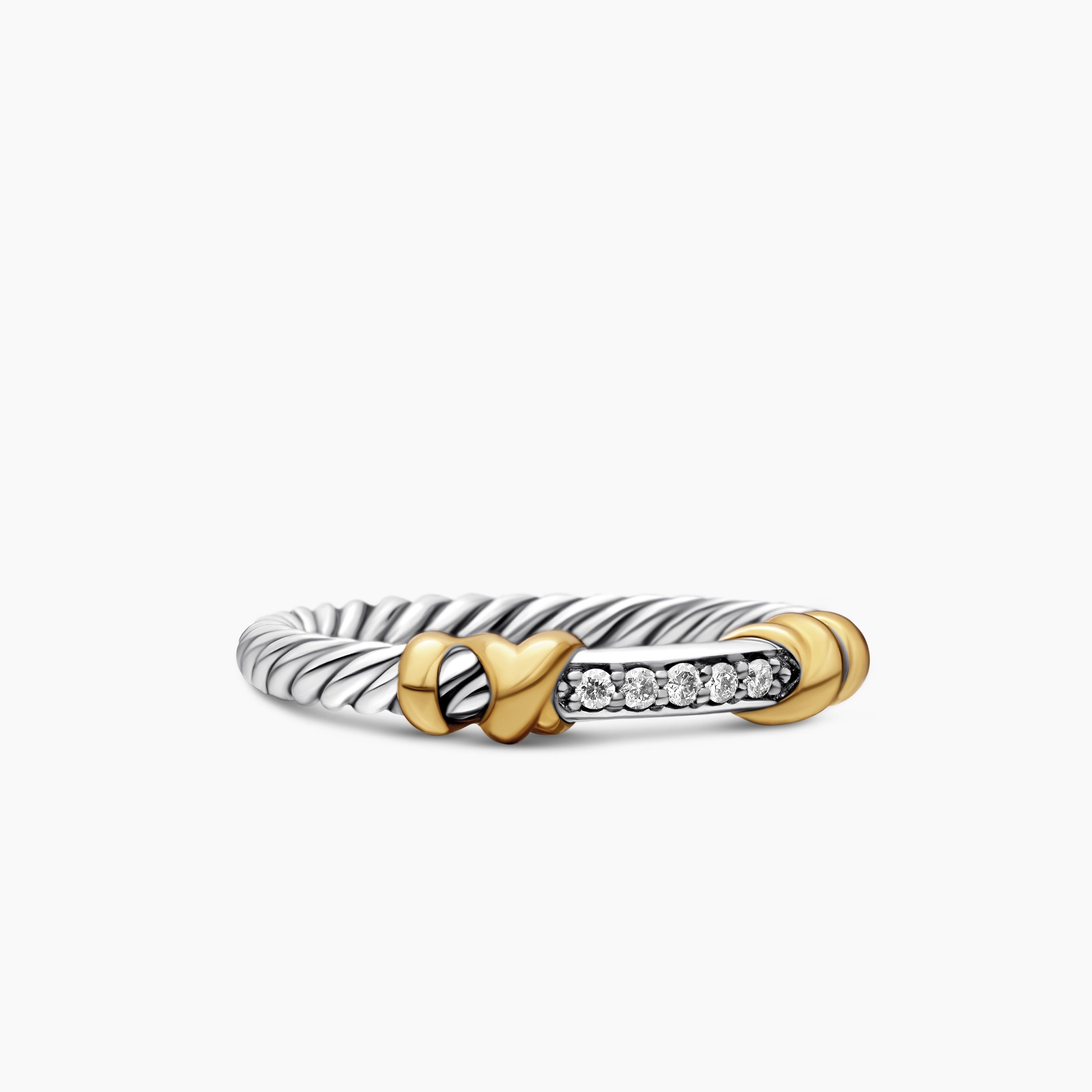 Womens Petite Helena Wrap Band Ring in Sterling Silver with 18K Yellow Gold and Diamonds, 4mm