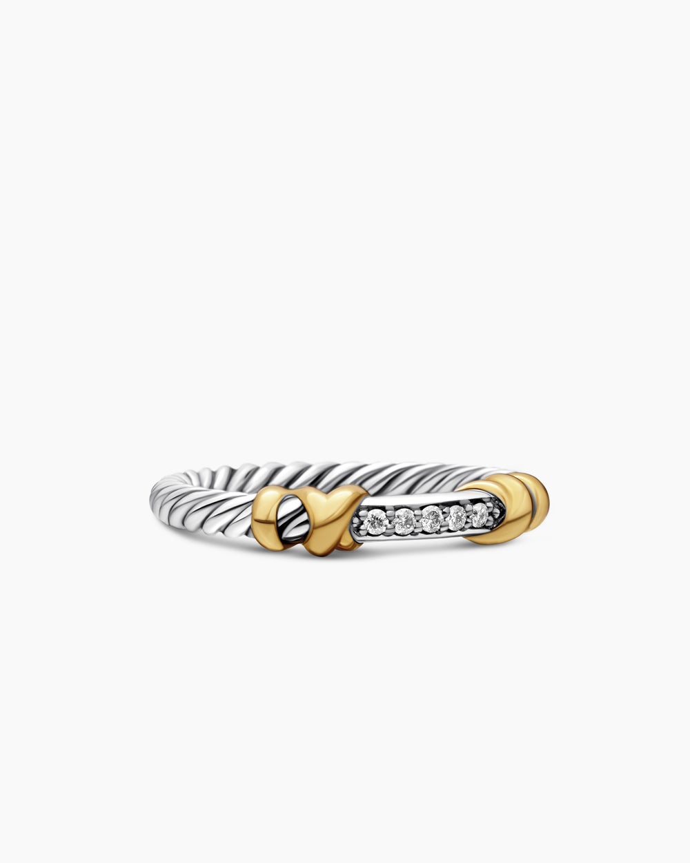 Womens Petite Helena Wrap Band Ring in Sterling Silver with 18K Yellow Gold and Diamonds, 4mm