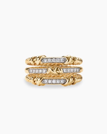 Petite Helena Wrap Three Row Ring in 18K Yellow Gold with Diamonds, 12mm