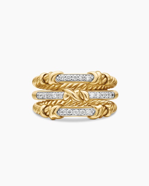 Womens Petite Helena Wrap Three Row Ring in 18K Yellow Gold with Diamonds, 12mm