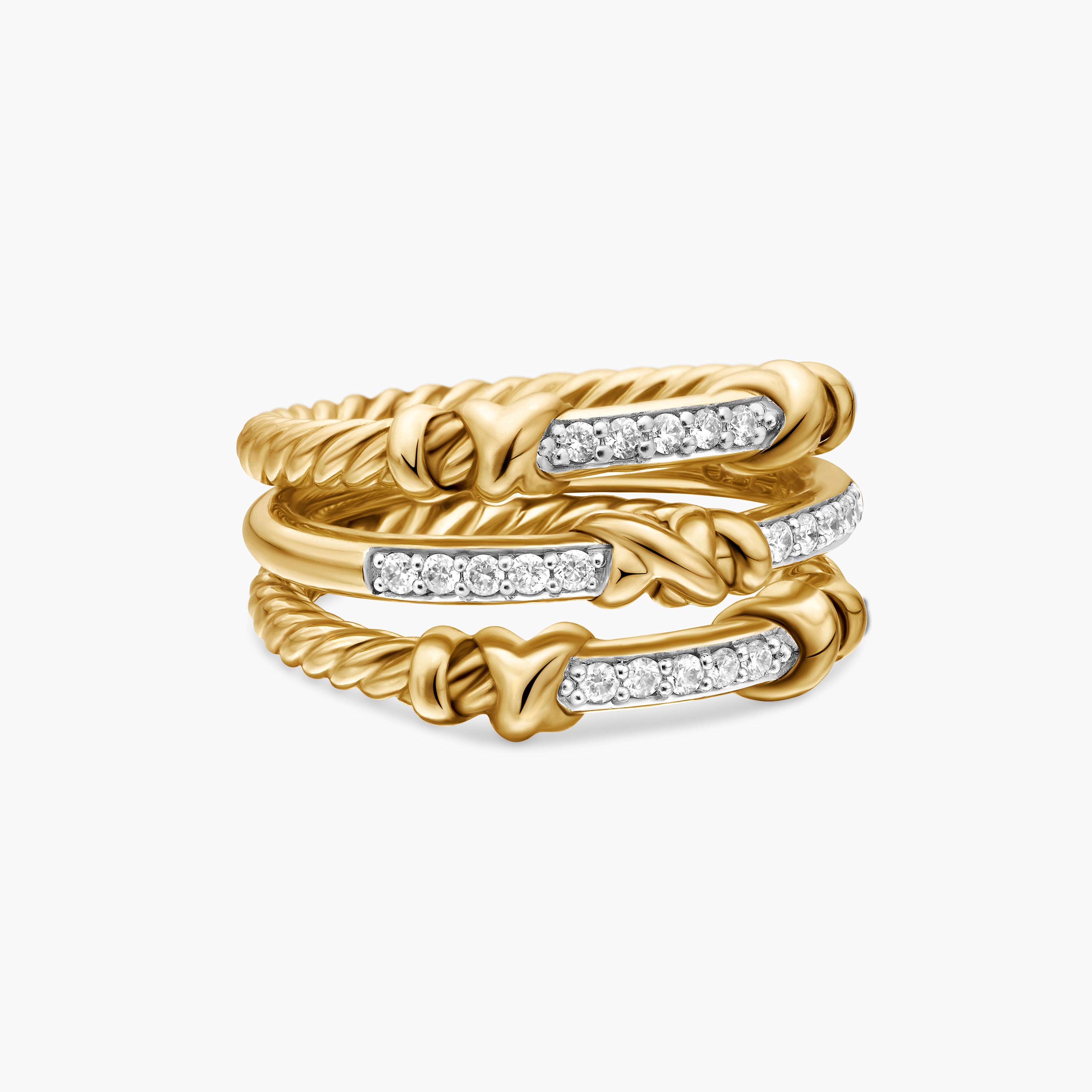 Womens Petite Helena Wrap Three Row Ring in 18K Yellow Gold with Diamonds, 12mm