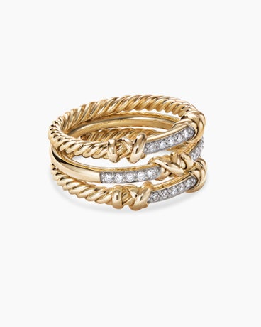 Petite Helena Wrap Three Row Ring in 18K Yellow Gold with Diamonds, 12mm