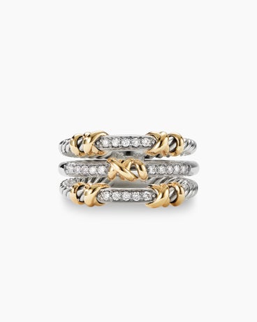 Petite Helena Wrap Three Row Ring in Sterling Silver with 18K Yellow Gold and Diamonds, 12mm