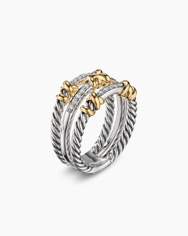 Petite Helena Wrap Three Row Ring in Sterling Silver with 18K Yellow Gold and Diamonds, 12mm