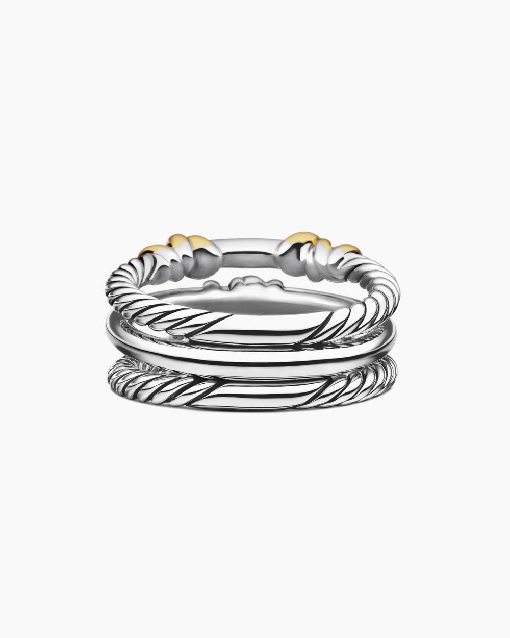 Womens Petite Helena Wrap Three Row Ring in Sterling Silver with 18ct Yellow Gold and Diamonds, 12mm