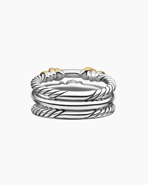 Womens Petite Helena Wrap Three Row Ring in Sterling Silver with 18K Yellow Gold and Diamonds, 12mm