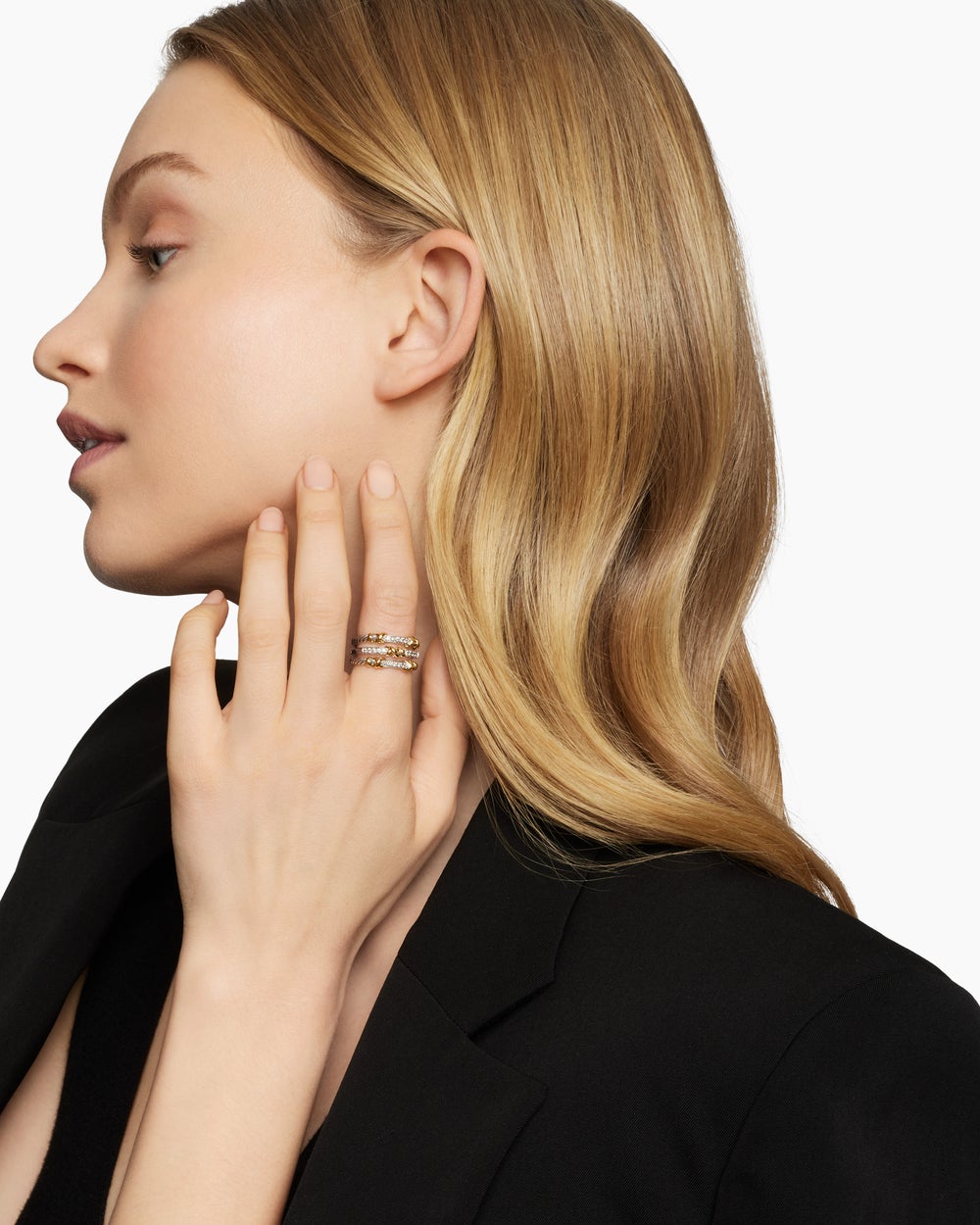 Womens Petite Helena Wrap Three Row Ring in Sterling Silver with 18ct Yellow Gold and Diamonds, 12mm