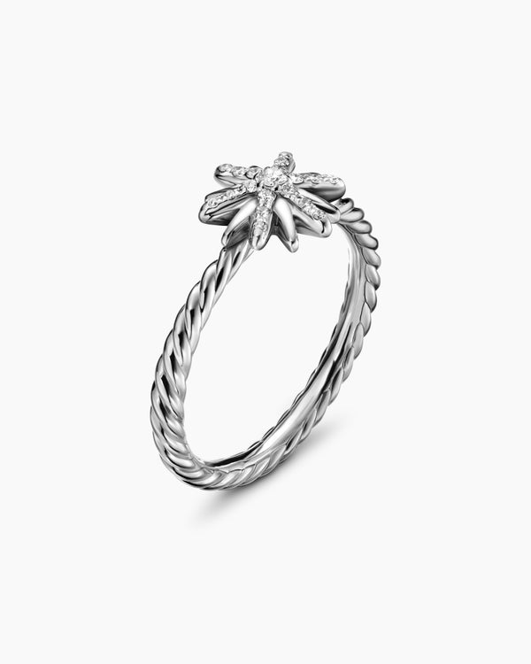 Petite Starburst Ring in Sterling Silver with Diamonds, 10mm