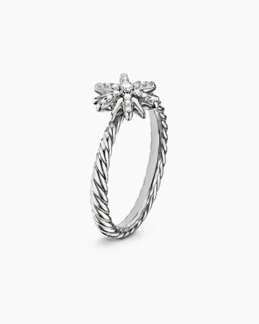 Petite Starburst Ring in Sterling Silver with Diamonds, 10mm
