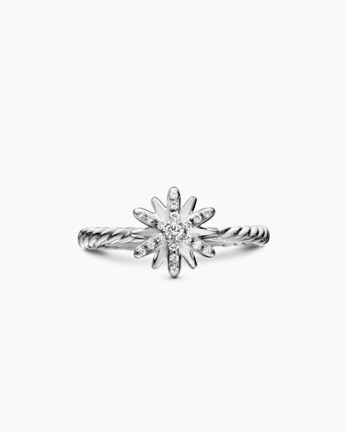 Womens Petite Starburst Ring in Sterling Silver with Diamonds, 10mm