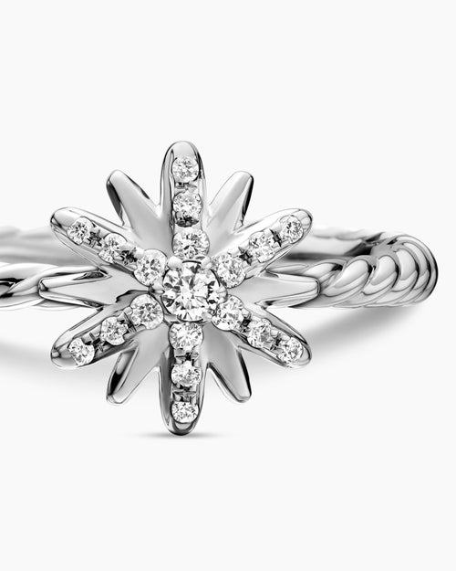 Womens Petite Starburst Ring in Sterling Silver with Diamonds, 10mm