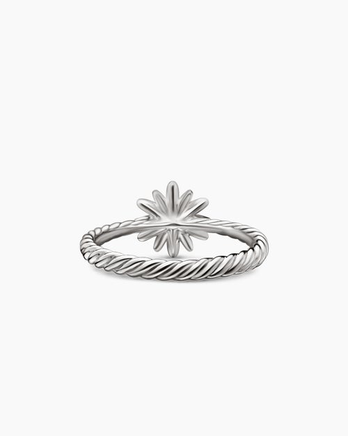 Womens Petite Starburst Ring in Sterling Silver with Diamonds, 10mm