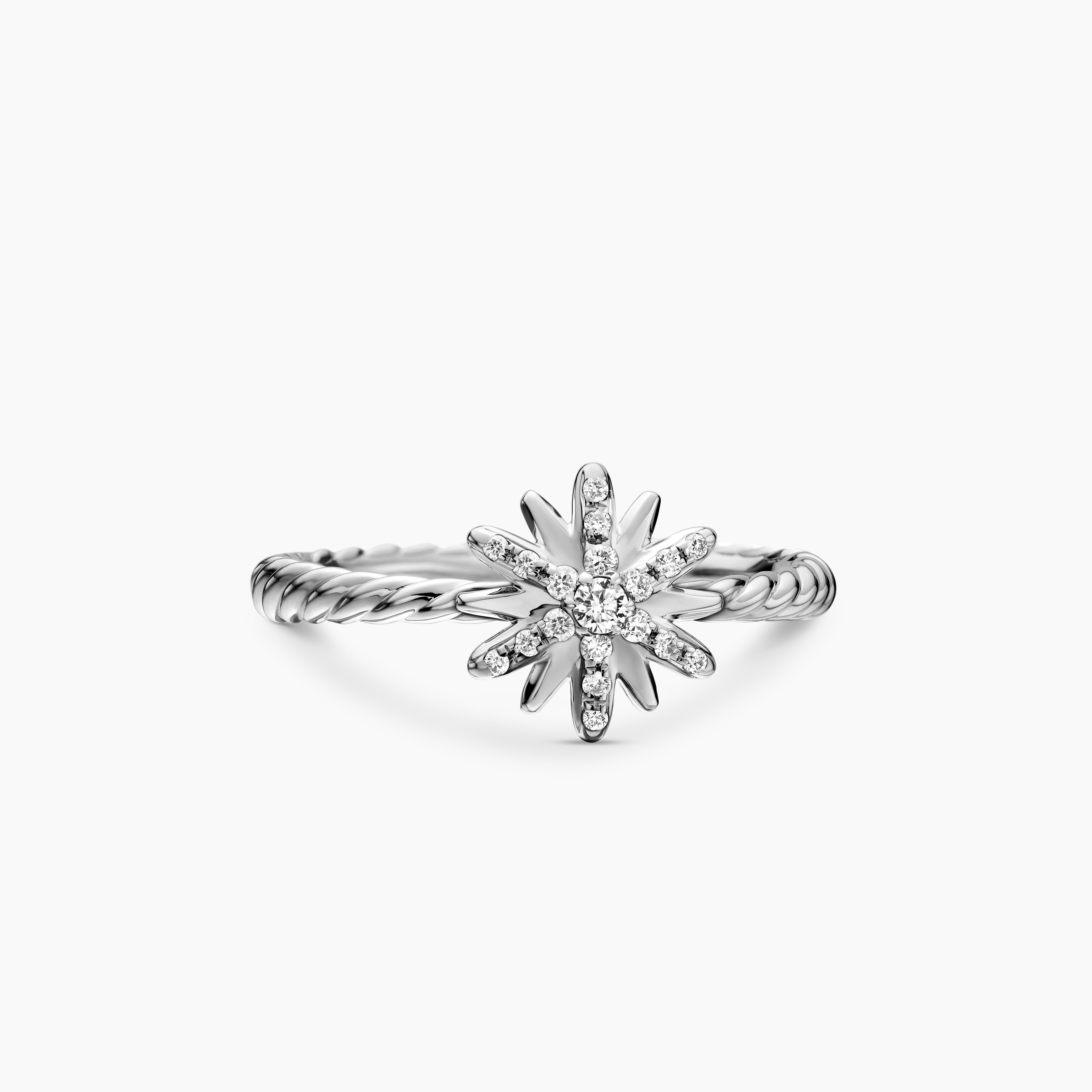 Womens Petite Starburst Ring in Sterling Silver with Diamonds, 10mm