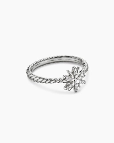 Petite Starburst Ring in Sterling Silver with Diamonds, 10mm