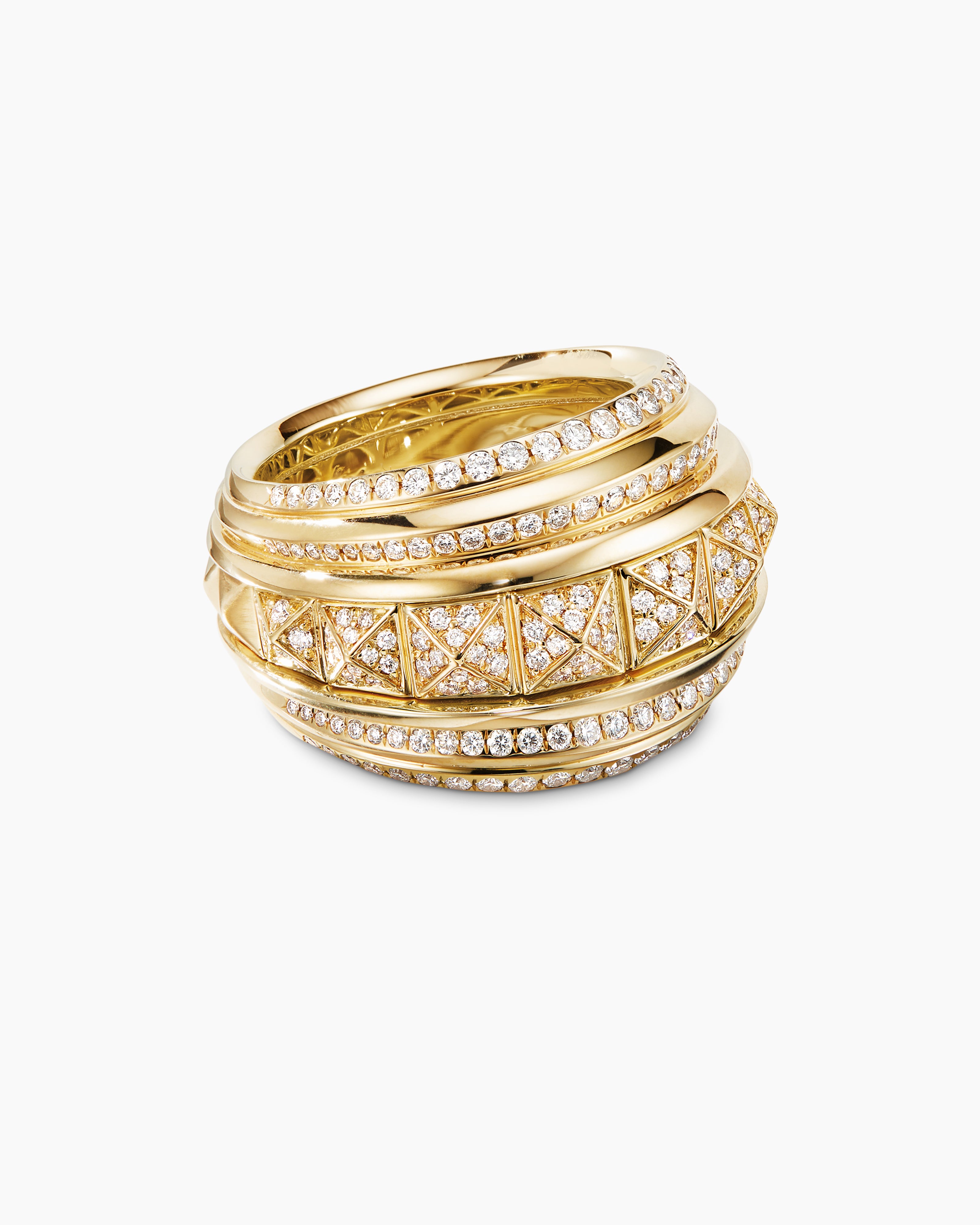 Modern Renaissance Ring in 18K Yellow Gold with Diamonds, 18.6mm