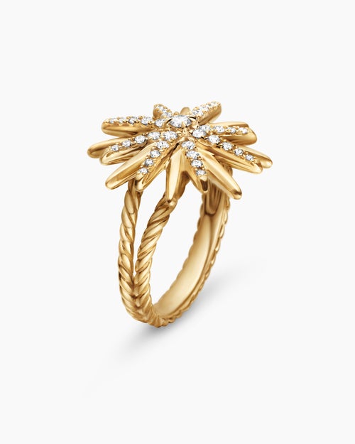 Womens Starburst Ring in 18ct Yellow Gold with Diamonds, 19mm