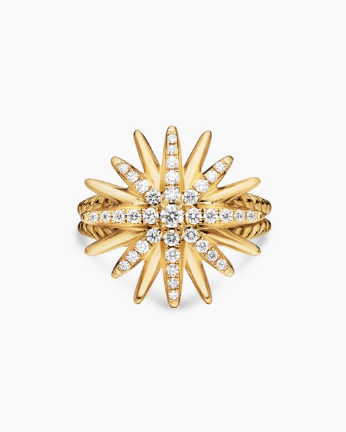 Womens Starburst Ring in 18K Yellow Gold with Diamonds, 19mm