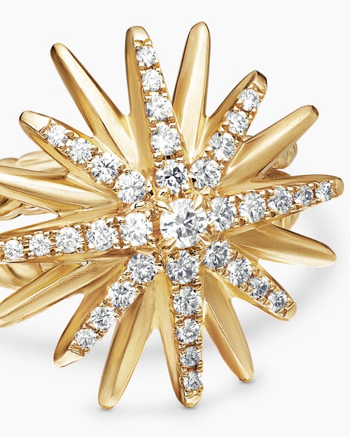 Womens Starburst Ring in 18ct Yellow Gold with Diamonds, 19mm