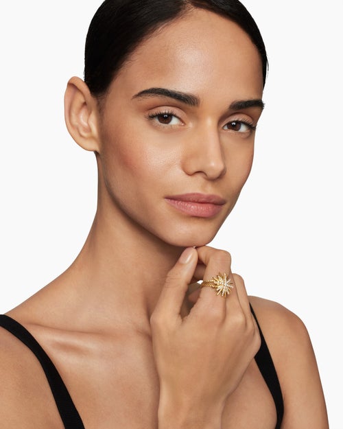 Womens Starburst Ring in 18ct Yellow Gold with Diamonds, 19mm