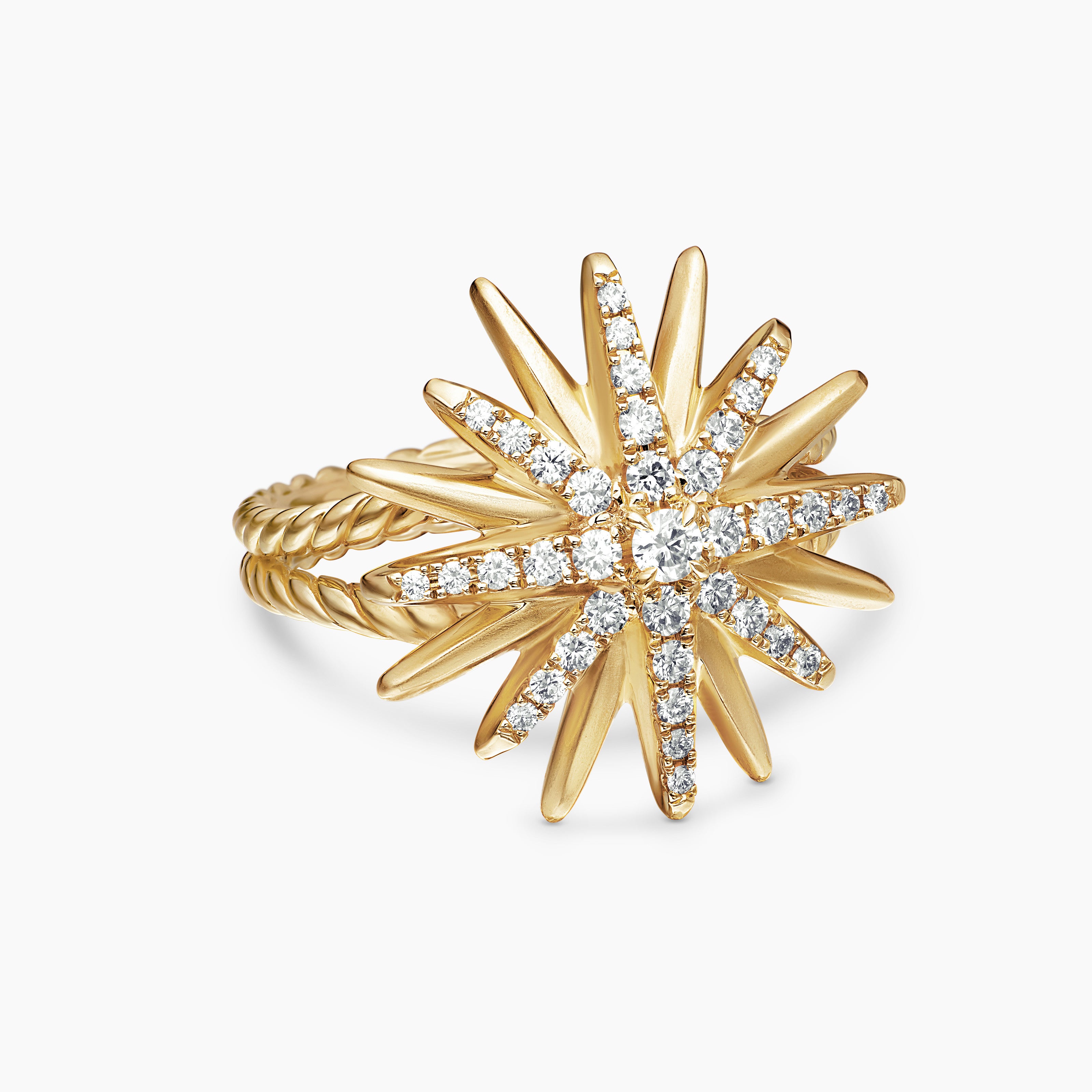 Womens Starburst Ring in 18K Yellow Gold with Diamonds, 19mm