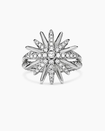 Starburst Ring in Sterling Silver with Diamonds, 19mm