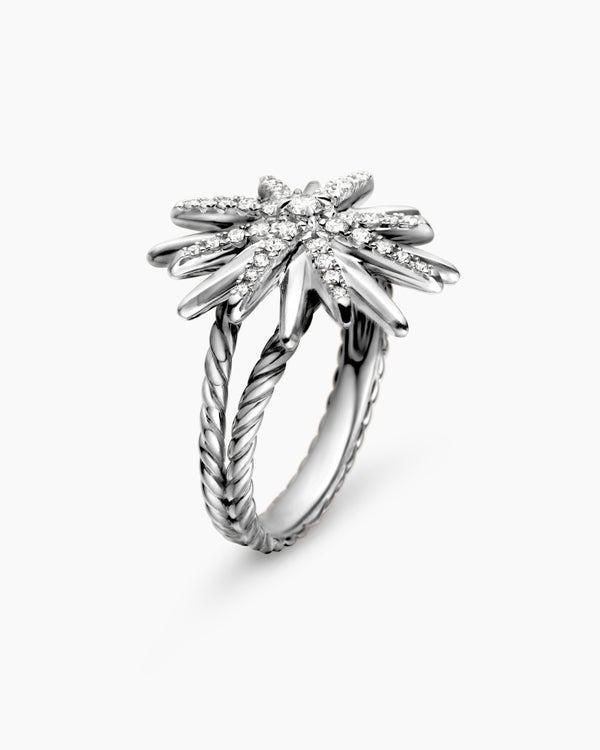 Starburst Ring in Sterling Silver with Diamonds, 19mm