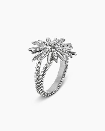 Starburst Ring in Sterling Silver with Diamonds, 19mm
