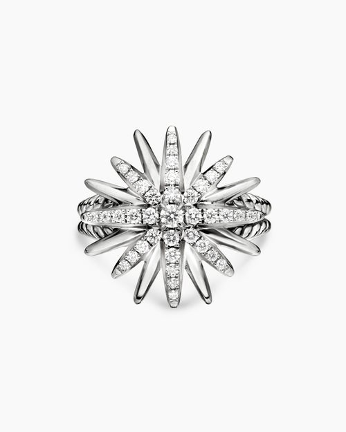Womens Starburst Ring in Sterling Silver with Diamonds, 19mm