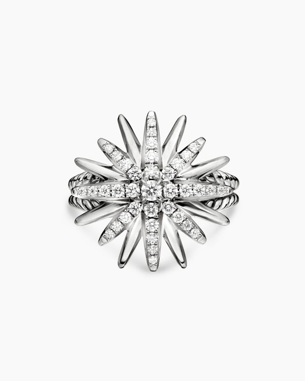 Starburst Ring in Sterling Silver with Diamonds, 19mm