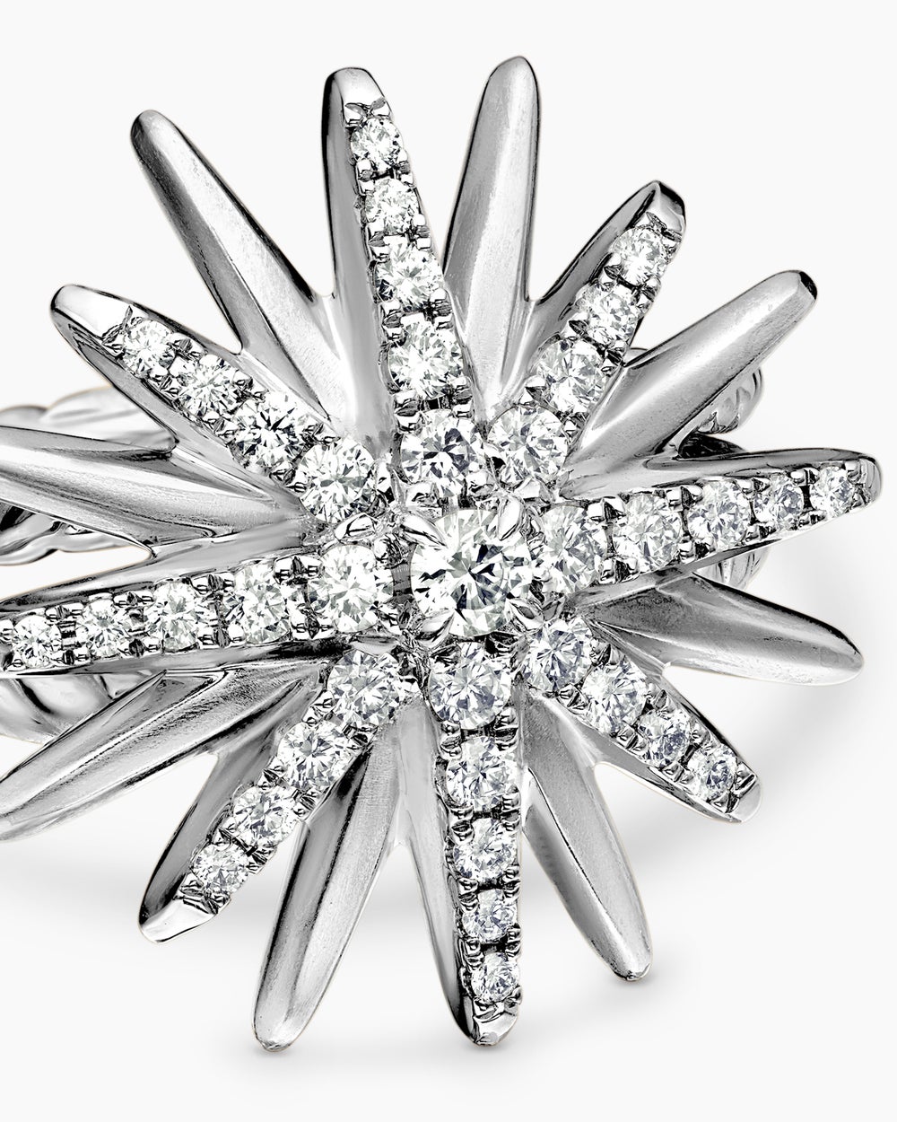 Womens Starburst Ring in Sterling Silver with Diamonds, 19mm