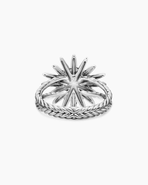 Womens Starburst Ring in Sterling Silver with Diamonds, 19mm