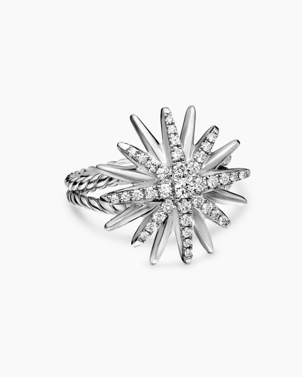 Starburst Ring in Sterling Silver with Diamonds, 19mm