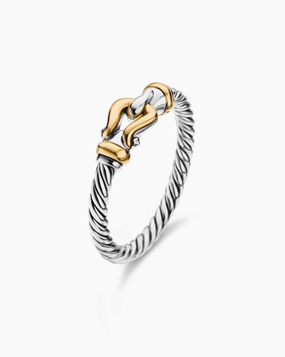 Womens Petite Buckle Ring in Sterling Silver with 18ct Yellow Gold, 2mm