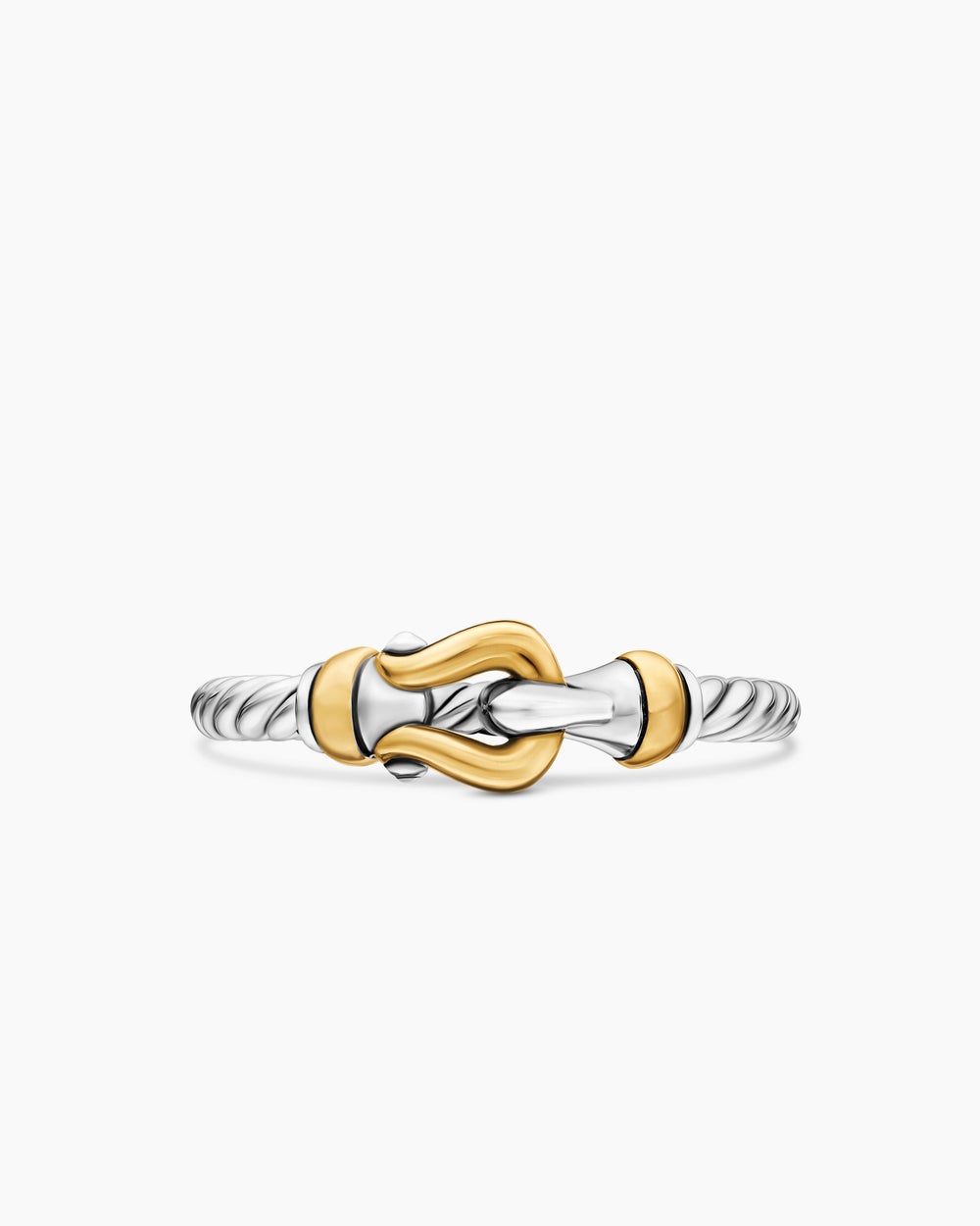 Womens Petite Buckle Ring in Sterling Silver with 18ct Yellow Gold, 2mm