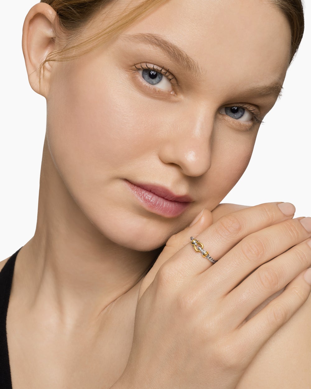 Womens Petite Buckle Ring in Sterling Silver with 18ct Yellow Gold, 2mm