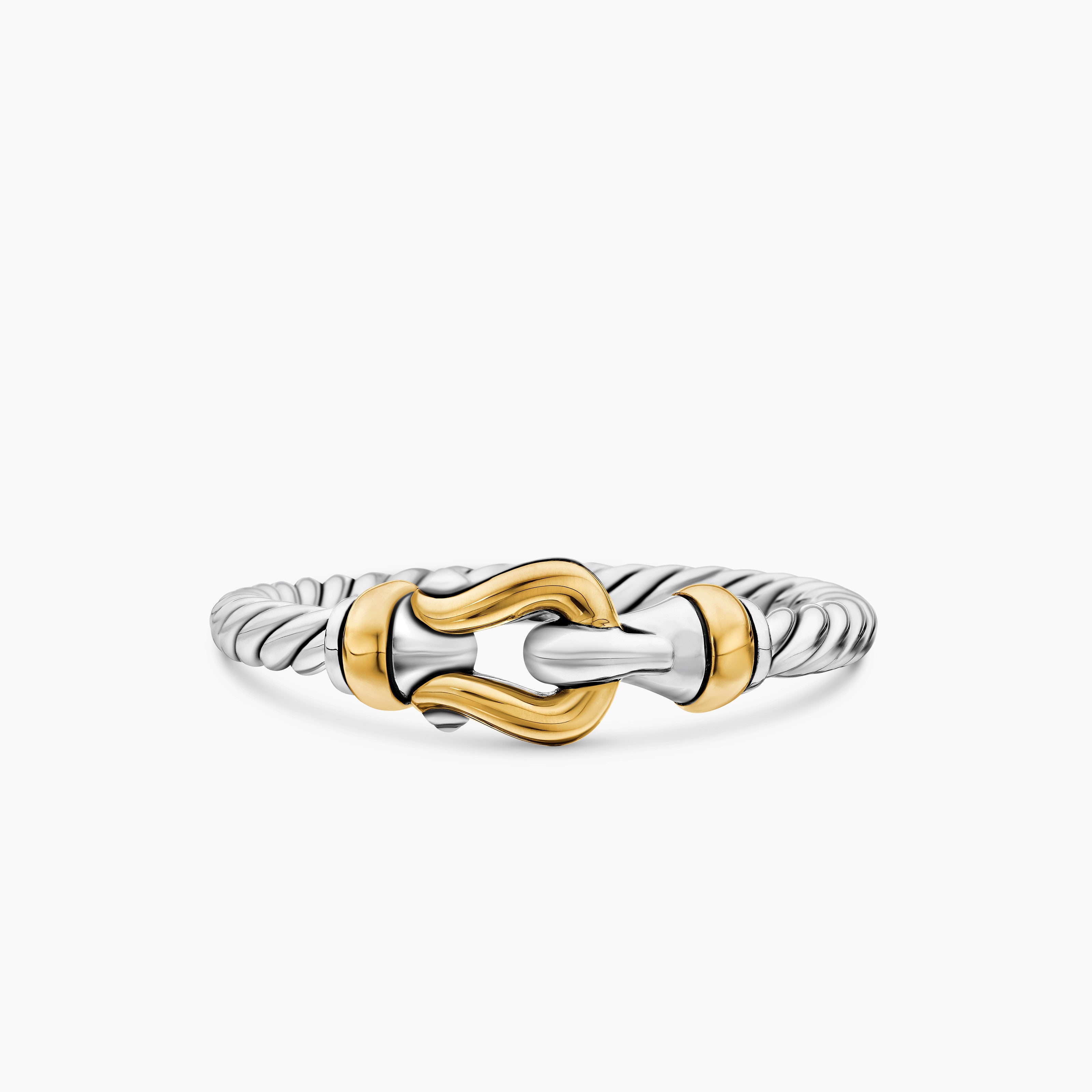Womens Petite Buckle Ring in Sterling Silver with 18K Yellow Gold, 2mm
