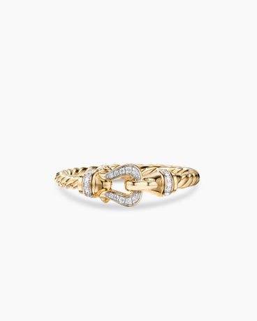 Petite Buckle Ring in 18K Yellow Gold with Diamonds, 2mm