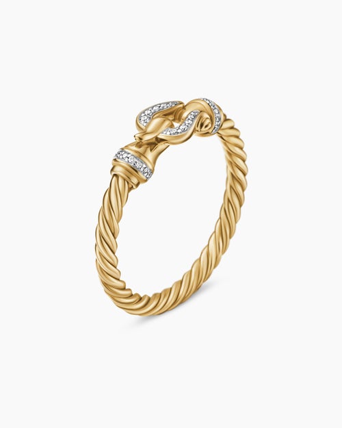 Womens Petite Buckle Ring in 18K Yellow Gold with Diamonds, 2mm