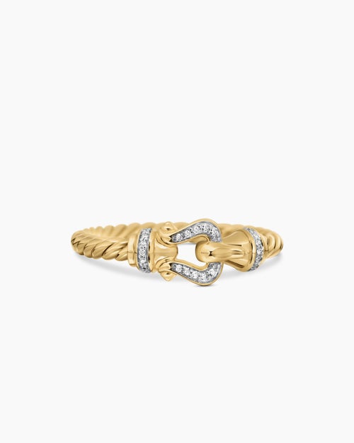 Womens Petite Buckle Ring in 18K Yellow Gold with Diamonds, 2mm