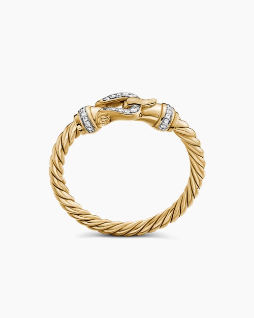 Womens Petite Buckle Ring in 18K Yellow Gold with Diamonds, 2mm