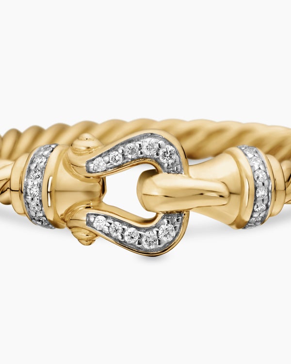 Petite Buckle Ring in 18K Yellow Gold with Diamonds, 2mm