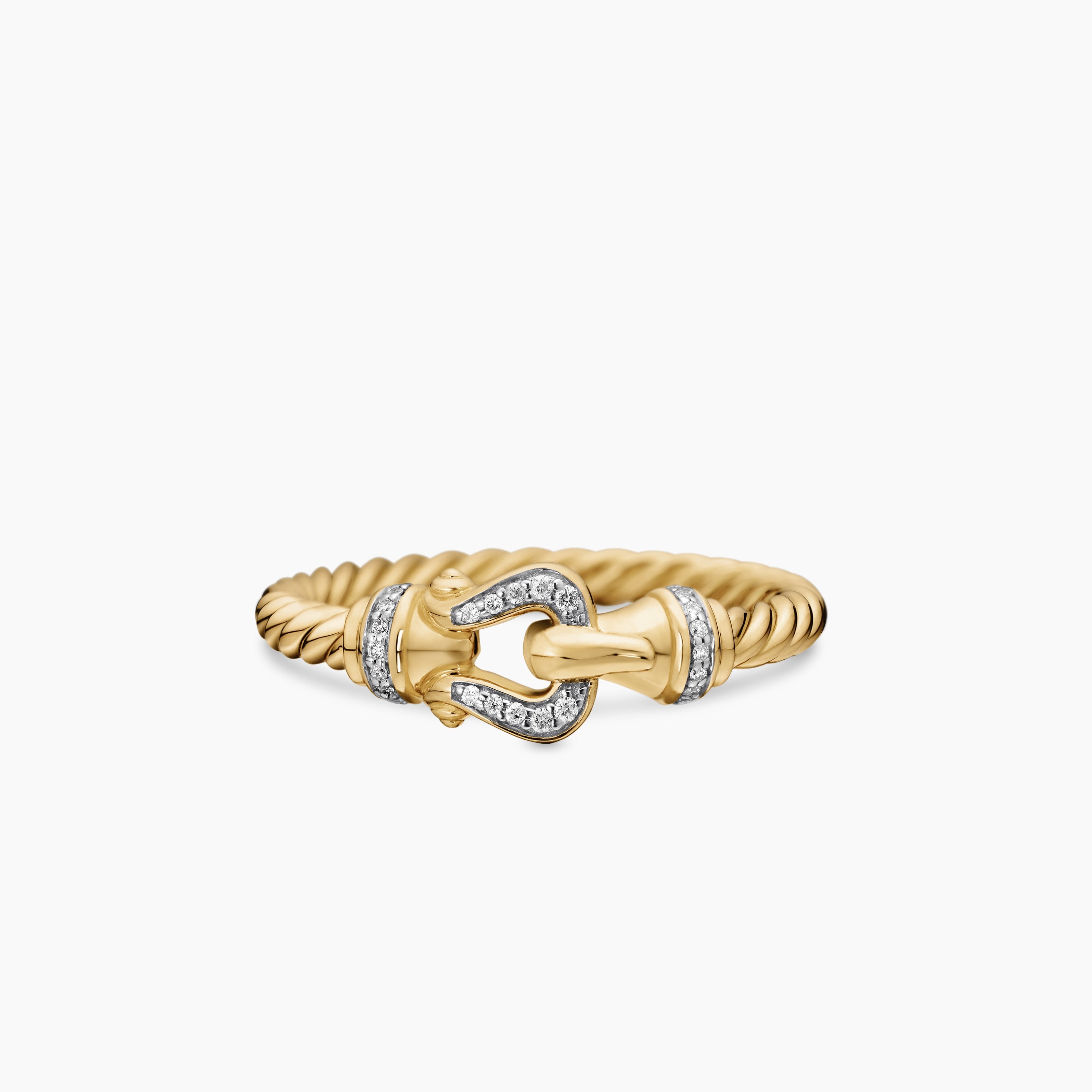 Womens Petite Buckle Ring in 18K Yellow Gold with Diamonds, 2mm