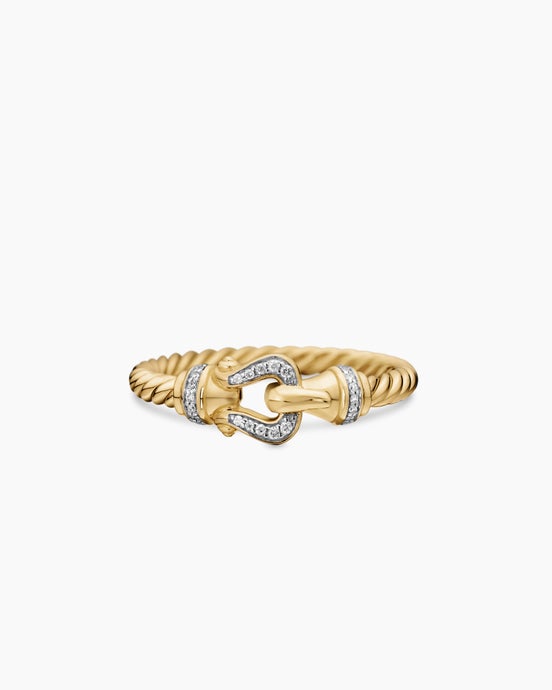 Petite Buckle Ring in 18K Yellow Gold with Diamonds, 2mm
