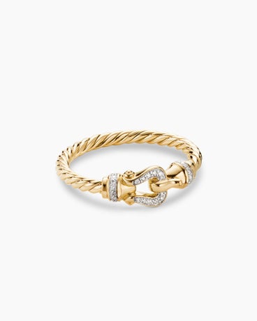 Petite Buckle Ring in 18K Yellow Gold with Diamonds, 2mm