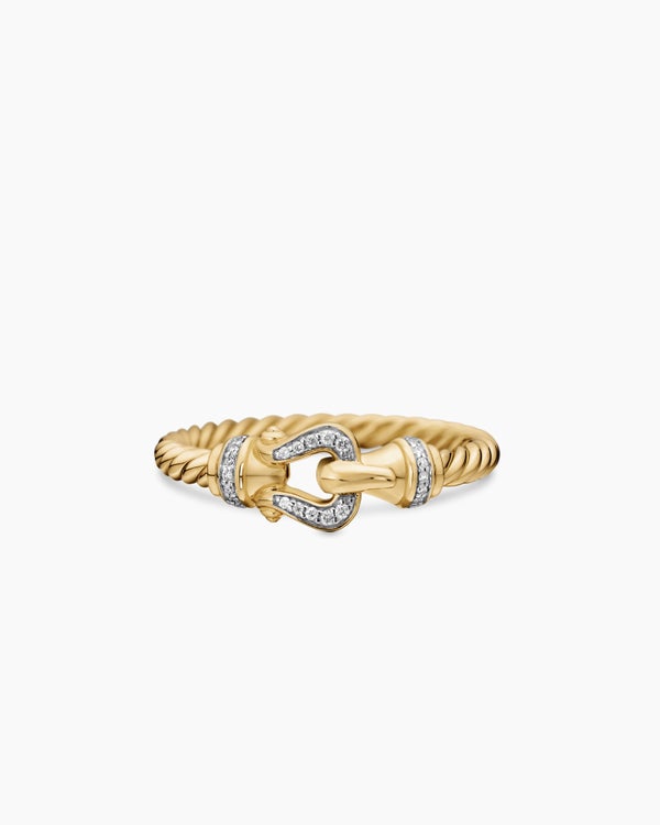 Petite Buckle Ring in 18K Yellow Gold with Diamonds, 2mm